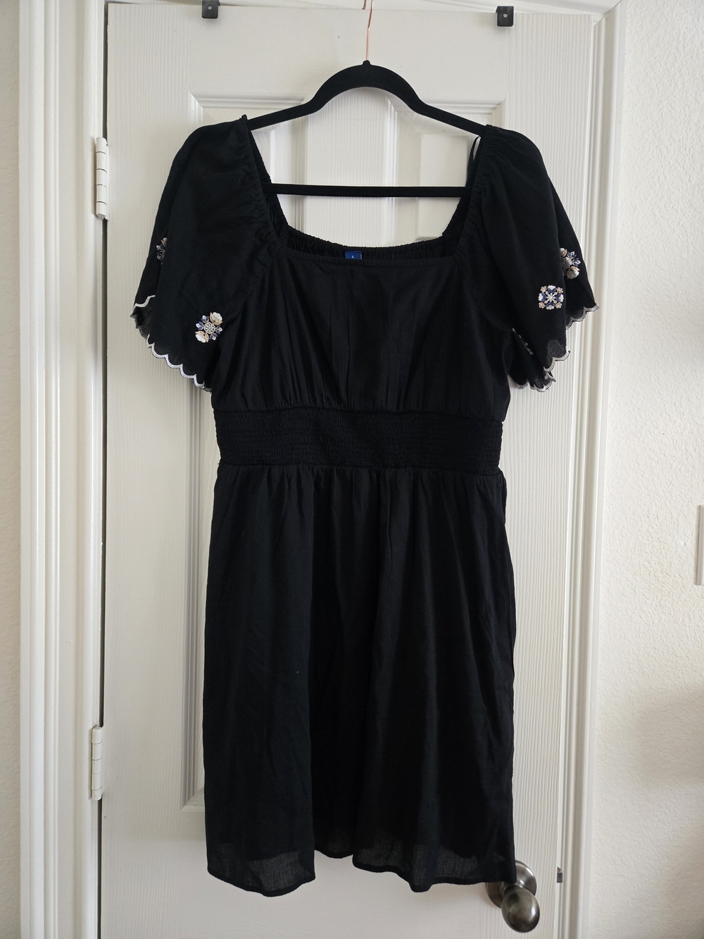 Old Navy Black Puff Sleeve Embroidered Mini Dress